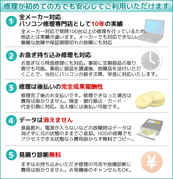 パソコンの修理が初めての方でも安心してご利用いただけます