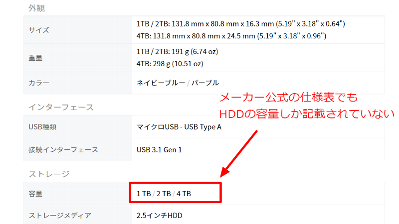 HDDモデルの記載はなし