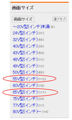kakaku.comのテレビインチ掲載数