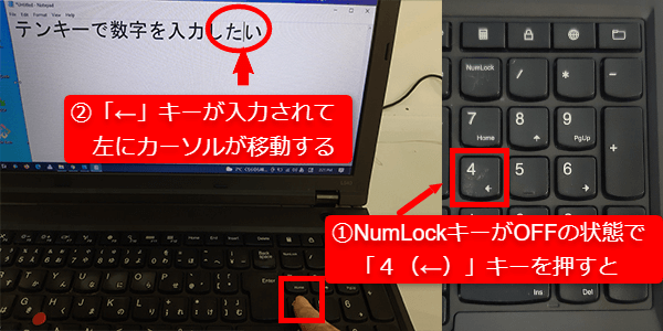 テンキーの2・4・6・8を押すと矢印キー